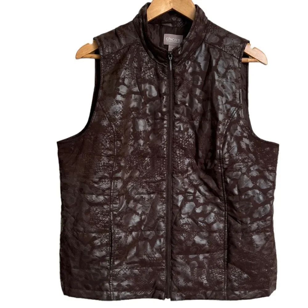 Chico's Puffer Vest Jacquard Animal Print Women's Size 2